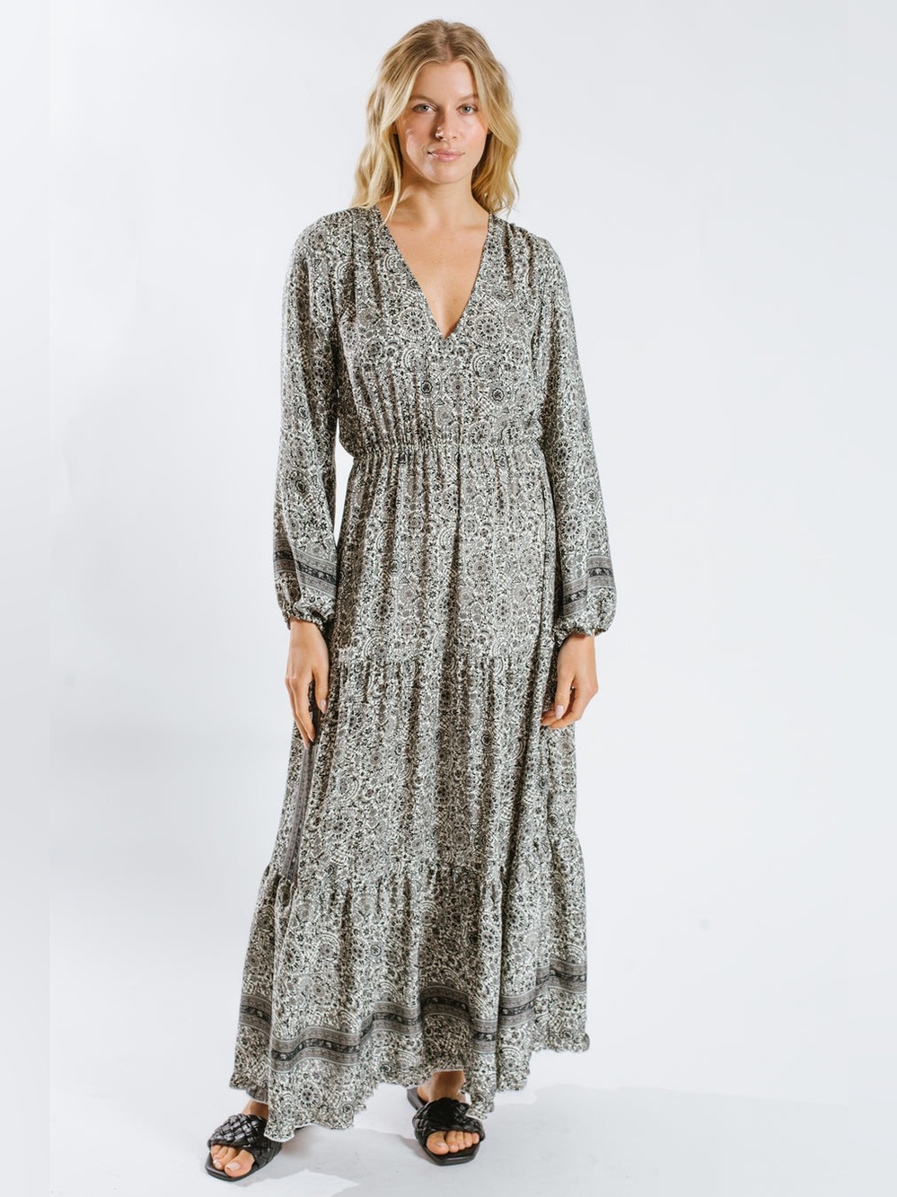RAGA Moulika Maxi Dress | Sage and Ivory Floral Tiered Maxi Dress MSRP $245